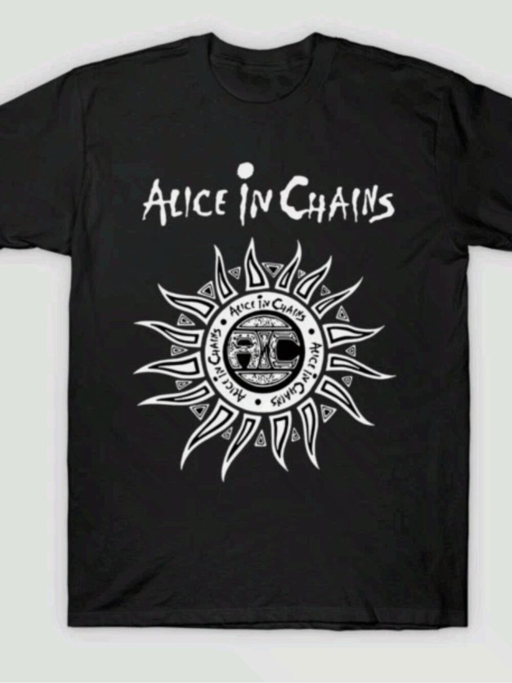 Alice In Chains Black Graphic T-Shirt AIC Sun Logo Band Tee